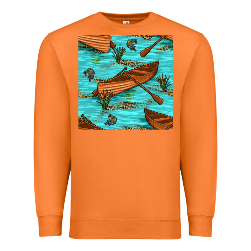 Lake Canoe And Fish With Reeds And Leopard Seamless Pattern Bbs Premium Sweatshirt by BundleAndBundleShop | Teevron