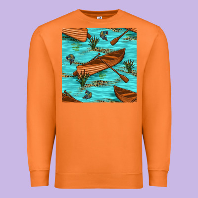 Lake Canoe And Fish With Reeds And Leopard Seamless Pattern Bbs Premium Sweatshirt Designed By Bundleandbundleshop