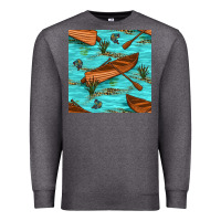 Charcoal Heather Lake Canoe And Fish With Reeds And Leopard Seamless Pattern Bbs Premium Sweatshirt - BundleAndBundleShop