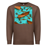 Chestnut Lake Canoe And Fish With Reeds And Leopard Seamless Pattern Bbs Premium Sweatshirt - BundleAndBundleShop