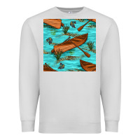 Dove Grey Lake Canoe And Fish With Reeds And Leopard Seamless Pattern Bbs Premium Sweatshirt - BundleAndBundleShop