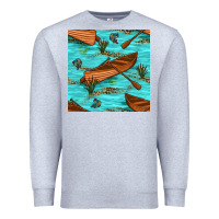Heather Grey Lake Canoe And Fish With Reeds And Leopard Seamless Pattern Bbs Premium Sweatshirt - BundleAndBundleShop