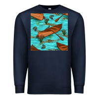 Navy Lake Canoe And Fish With Reeds And Leopard Seamless Pattern Bbs Premium Sweatshirt - BundleAndBundleShop