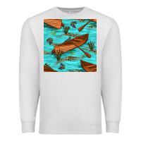 Oatmeal Heather Lake Canoe And Fish With Reeds And Leopard Seamless Pattern Bbs Premium Sweatshirt - BundleAndBundleShop