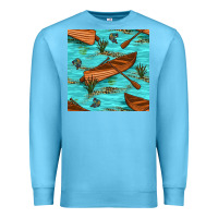 Ocean Blue Lake Canoe And Fish With Reeds And Leopard Seamless Pattern Bbs Premium Sweatshirt - BundleAndBundleShop
