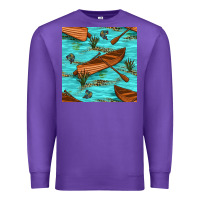 Purple Lake Canoe And Fish With Reeds And Leopard Seamless Pattern Bbs Premium Sweatshirt - BundleAndBundleShop