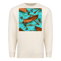 Sandshell Lake Canoe And Fish With Reeds And Leopard Seamless Pattern Bbs Premium Sweatshirt - BundleAndBundleShop