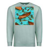 Seafoam Lake Canoe And Fish With Reeds And Leopard Seamless Pattern Bbs Premium Sweatshirt - BundleAndBundleShop
