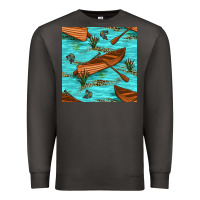 Smoke Lake Canoe And Fish With Reeds And Leopard Seamless Pattern Bbs Premium Sweatshirt - BundleAndBundleShop