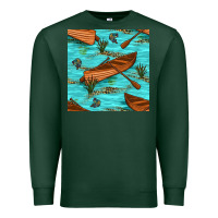 Sports Green Lake Canoe And Fish With Reeds And Leopard Seamless Pattern Bbs Premium Sweatshirt - BundleAndBundleShop