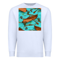 White Lake Canoe And Fish With Reeds And Leopard Seamless Pattern Bbs Premium Sweatshirt - BundleAndBundleShop