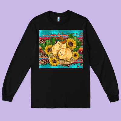 Western Chicks Coop Animals Sunflowers Cactus Serape Leopard Turquoise Long Sleeve Tee Designed By Artiststas