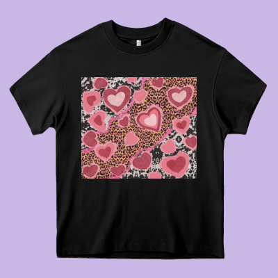 Heavy Core Tee valentines day hearts with leopard and cowhide