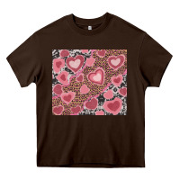 Chocolate Brown valentines day hearts with leopard and cowhide Heavy Core Tee - RanaPortraitStore