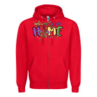 Red welcome to our home Zipper Hoodie - MaliasSmallBusiness