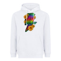White LGBTQ+ Lightnin' Bolt With Sunflower Heavyweight Hoodie - BundleAndBundleShop