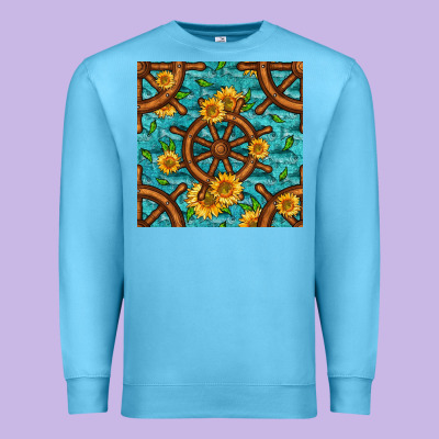 Lake Boat Rudder And Sunflowers Seamless Pattern Premium Sweatshirt Designed By Bundleandbundleshop