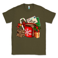 Army Green Christmas hot chocolate cup with gift and letters Classic Tee - AdoDesignShop