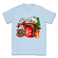 Dusty Blue Christmas hot chocolate cup with gift and letters Classic Tee - AdoDesignShop