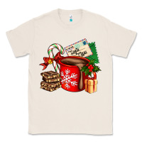Natural Christmas hot chocolate cup with gift and letters Classic Tee - AdoDesignShop