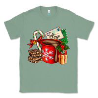 Sage Christmas hot chocolate cup with gift and letters Classic Tee - AdoDesignShop