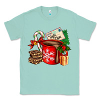 Seafoam Christmas hot chocolate cup with gift and letters Classic Tee - AdoDesignShop