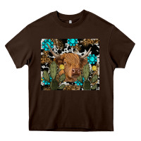 Chocolate Brown western cow Heavy Core Tee - RanaPortraitStore