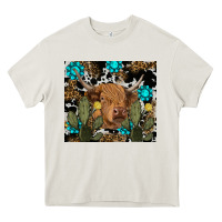 Cream western cow Heavy Core Tee - RanaPortraitStore