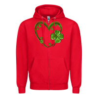Red st patricks day shamrock heart Zipper Hoodie - MaliasSmallBusiness