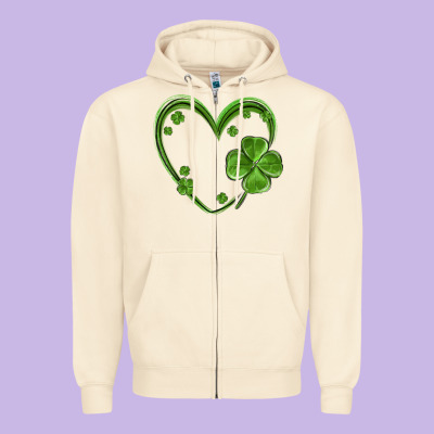 St Patricks Day Shamrock Heart Zipper Hoodie Designed By Maliassmallbusiness