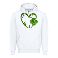 White st patricks day shamrock heart Zipper Hoodie - MaliasSmallBusiness
