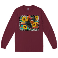 Burgundy western rooster coop animals sunflowers cowhide serape wooden Long Sleeve Tee - Artiststas