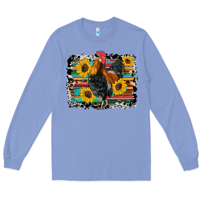 Western Rooster Coop Animals Sunflowers Cowhide Serape Wooden Long Sleeve Tee by Artiststas | Teevron