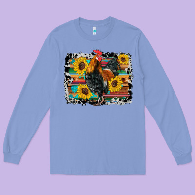 Western Rooster Coop Animals Sunflowers Cowhide Serape Wooden Long Sleeve Tee Designed By Artiststas