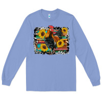 Colony Blue western rooster coop animals sunflowers cowhide serape wooden Long Sleeve Tee - Artiststas