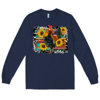 Navy western rooster coop animals sunflowers cowhide serape wooden Long Sleeve Tee - Artiststas