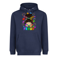 Navy LGBTQ+ Messy Bun With Colorful Stars Heavyweight Hoodie - BundleAndBundleShop