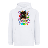 White LGBTQ+ Messy Bun With Colorful Stars Heavyweight Hoodie - BundleAndBundleShop