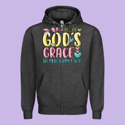 All Of God's Grace In One Tiny Face Zipper Hoodie Designed By Maliassmallbusiness