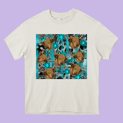 Heavy Core Tee western aztec highland cow