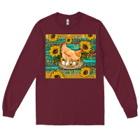 Burgundy western farm chicken coop animals sunflowers leopard turquoise wooden Long Sleeve Tee - Artiststas