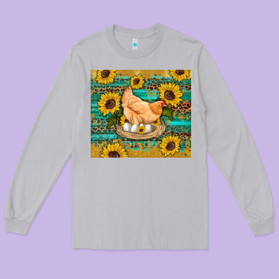 Western Farm Chicken Coop Animals Sunflowers Leopard Turquoise Wooden Long Sleeve Tee Designed By Artiststas