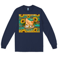Navy western farm chicken coop animals sunflowers leopard turquoise wooden Long Sleeve Tee - Artiststas