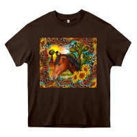 Chocolate Brown western horse and sunflower Heavy Core Tee - RanaPortraitStore