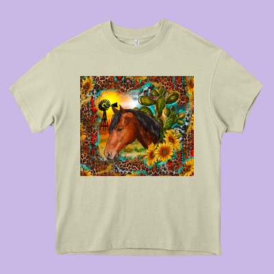 Heavy Core Tee western horse and sunflower