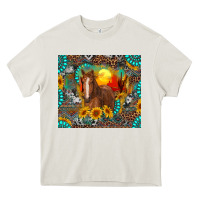 Cream western horse and desert tumbler Heavy Core Tee - RanaPortraitStore