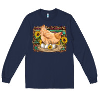 Navy western farm chicken coop animals eggs sunflowers leopard serape woode Long Sleeve Tee - Artiststas
