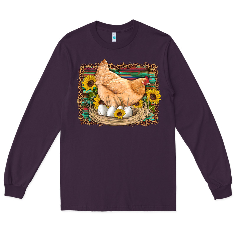 Western Farm Chicken Coop Animals Eggs Sunflowers Leopard Serape Woode Long Sleeve Tee by Artiststas | Teevron