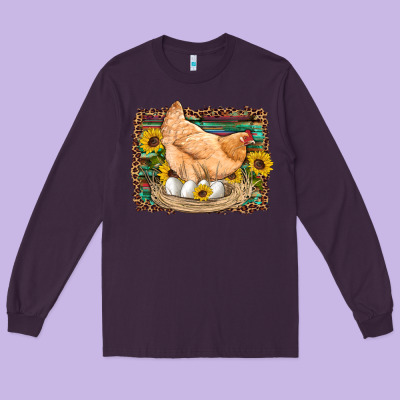 Western Farm Chicken Coop Animals Eggs Sunflowers Leopard Serape Woode Long Sleeve Tee Designed By Artiststas