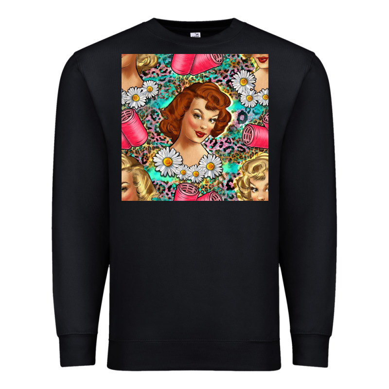 Hairdresser Western Girl And Hair Curler Seamless Pattern Bbs Premium Sweatshirt by BundleAndBundleShop | Teevron